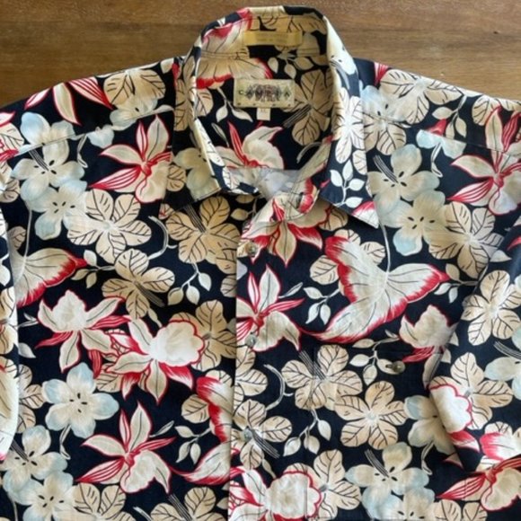 Vintage Campia Moda Mens Hawaiian Floral Shirt S/S Size XLarge Black Tan Cotton - Picture 3 of 7